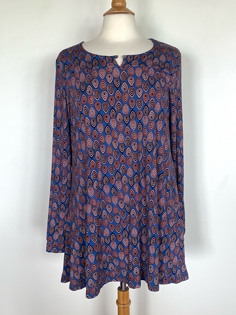 Saivana Navy & Red Printed Long Sleeve SwIng Style Tunic L/XL